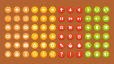 Colorful wooden GUI interface icons from LAYERLAB Shop, featuring various shapes and vibrant colors on a white background.