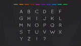 Neon-style interface design featuring colorful alphabet letters by LAYERLAB Shop on a digital GUI background.