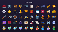 Set of 2D icons from the LAYERLAB Shop total pack, featuring various colorful digital icons on a white background.