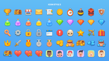 Set of 2D icons from LAYERLAB Shop, featuring colorful, flat design icons on a white background for digital projects.
