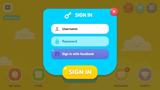 LayerLab Shop GUI yellow kid interface login screen showing colorful yellow kid graphic and login fields on a modern digital interface