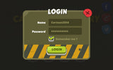 Cartoon military-themed interface screen for login, featuring military icons and graphics by LAYERLAB Shop's GUI design.