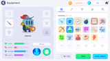 Simple casual GUI interface design by LAYERLAB Shop, featuring clean layout and equipment icons in a PNG format.