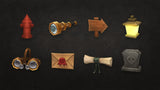 3D RPG icons set by LAYERLAB Shop, featuring 100 detailed fantasy-themed props on screen.