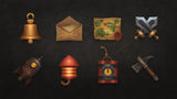 3D RPG icons from LAYERLAB Shop, featuring detailed 3D prop designs for role-playing game projects.