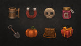 3D RPG icons set by LAYERLAB Shop featuring various fantasy-themed symbols and characters on a digital screen.
