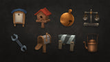 3D RPG icons from LAYERLAB Shop, featuring detailed fantasy-themed symbols on screen for gaming or tabletop use.