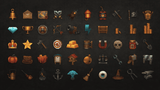 3D RPG icons from LAYERLAB Shop, featuring 100 detailed game prop designs displayed on screen.