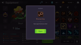 Fantasy RPG mobile game equipment detail popup UI showing Bronze Key item used to open chests, with green open button, Layerlab, store.layerlab
