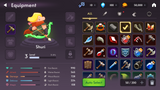 Fantasy RPG mobile game equipment and inventory screen UI with level 3 archer Shuri, item icons, stats, and auto select button, Layerlab, store.layerlab