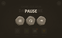 레이어스토어의 DarkStone GUI 인터페이스 일시정지 화면, 다크 테마 디자인과 일시정지 메뉴 옵션.