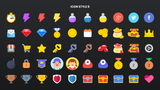 Colorful 2D icon pack featuring various designs from LAYERLAB Shop's total icon set, displayed on a white background.