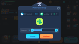 LayerLab GUI Pro interface with casual design elements, featuring a clean layout and colorful icons on the material level up screen.