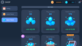 LayerLab Shop GUI Pro simple casual interface design featuring a colorful gem icon on a digital interface background.