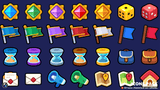 Casual game icon pack by LayerLab featuring UI and reward icons