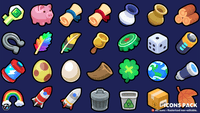 Casual game icon pack by LayerLab featuring consumable and stat icons