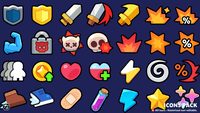 Casual game icon pack by LayerLab featuring consumable and stat icons