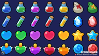 Casual game icon pack by LayerLab featuring UI and reward icons