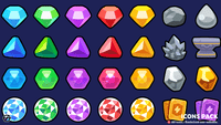 Casual game icon pack by LayerLab featuring consumable and stat icons