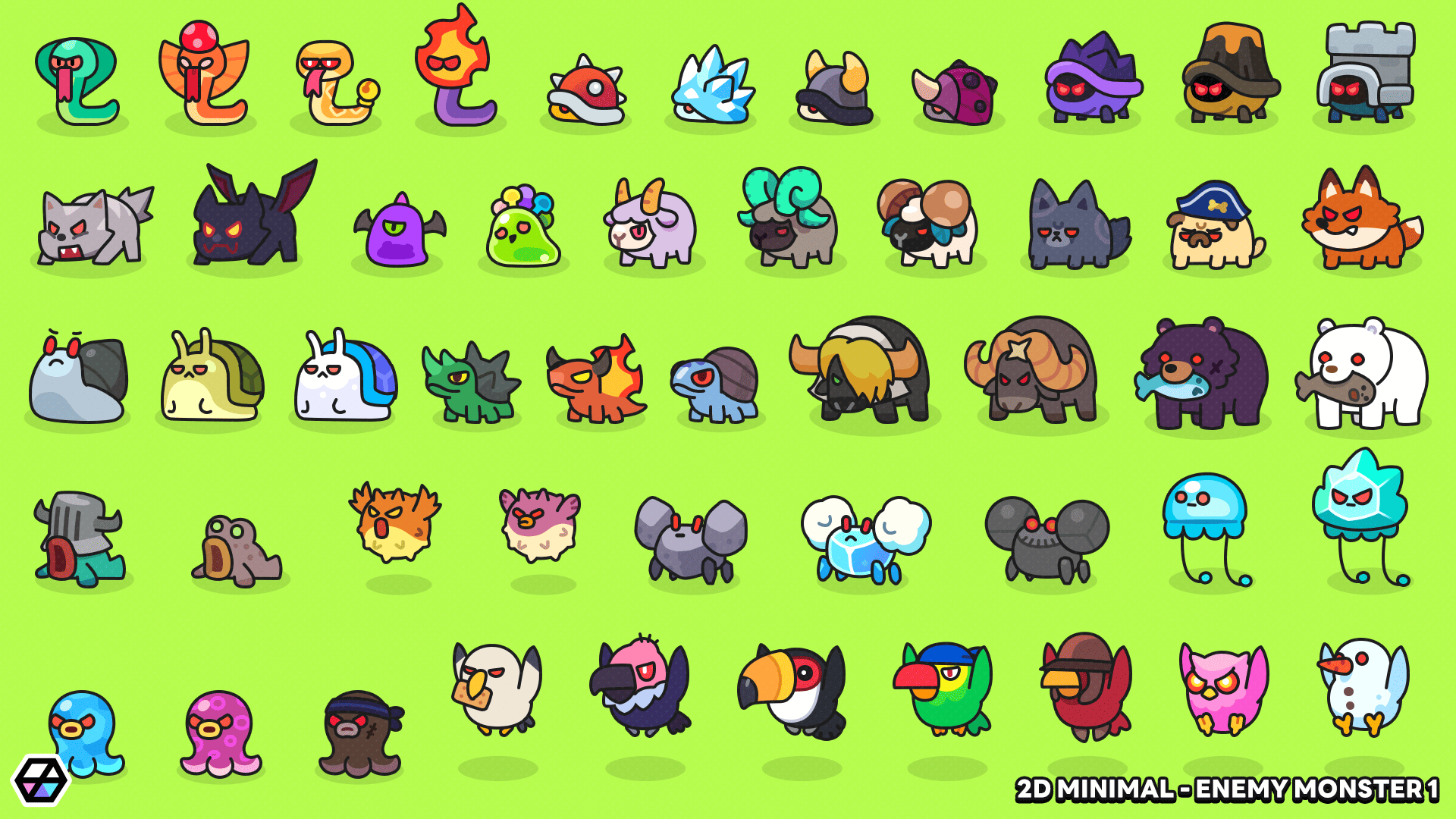 2D minimal enemy monster sprite – simple cartoon monster character for mobile and casual games
