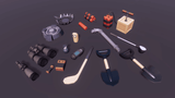 3D Casual Survival props by LAYERLAB Shop, featuring realistic survival gear and accessories in detailed 3D rendering.