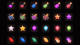 3D game icons set by LAYERLAB Shop featuring colorful, stylized symbols for gaming and digital interfaces.