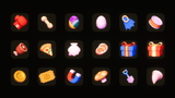 3D game icons from LAYERLAB Shop, featuring colorful, stylized symbols on a dark background for digital design projects.