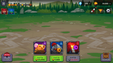 Fantasy RPG mobile game battle upgrade screen UI showing Chapter 2-3 stage with hero cards, level-up buttons, and gold cost display, Layerlab, store.layerlab