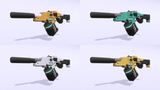 3D sci-fi gun prop from LAYERLAB Shop featuring futuristic design and detailed textures on a sleek metallic surface.