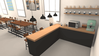 3D Office Interiors props by LAYERLAB Shop showing modern desks, chairs, and office decor in a detailed 3D render.