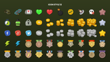 Set of 2D icons from LayerLab Shop, featuring various colorful and stylized graphic symbols on a white background.