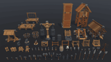 3D medieval props from LAYERLAB Shop, including castle, sword, shield, and knight accessories for digital design.