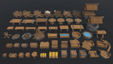 3D medieval props from LAYERLAB Shop, featuring castle, sword, shield, and other historical-themed 3D assets for digital projects.