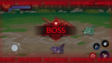 Fantasy RPG mobile game boss warning screen UI with red alert text, central boss banner, joystick, and skill buttons, Layerlab, store.layerlab