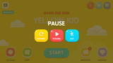 Yellow Kid interface from LAYERLAB Shop featuring a playful, colorful design with pause icons on a dark background.
