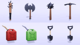 3D casual survival props from LAYERLAB Shop, featuring detailed models including backpacks, tools, and outdoor gear.