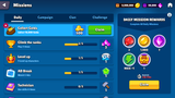 Screenshot of GUI Pro casual game interface with 15 missions displayed, designed by 내 스토어, featuring colorful game elements and menus.