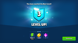 Screenshot of GUI Pro casual game interface showing level-up screen with vibrant graphics and game progress indicators.