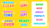 LayerLab Shop GUI Yellow Kid interface showing colorful action buttons and text elements on a digital interface screen.