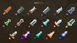 2D casual weapon icons by LAYERLAB Shop, featuring detailed illustrations of various weapons in a modern icon style.