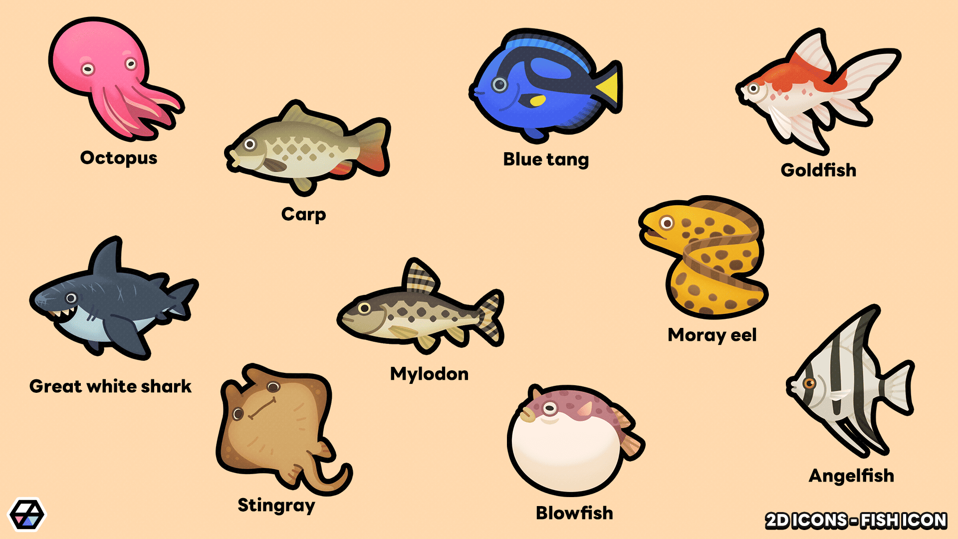 2D Fish Icons Pack – Fishing Game Item Icons | LAYERLAB – Layer Store