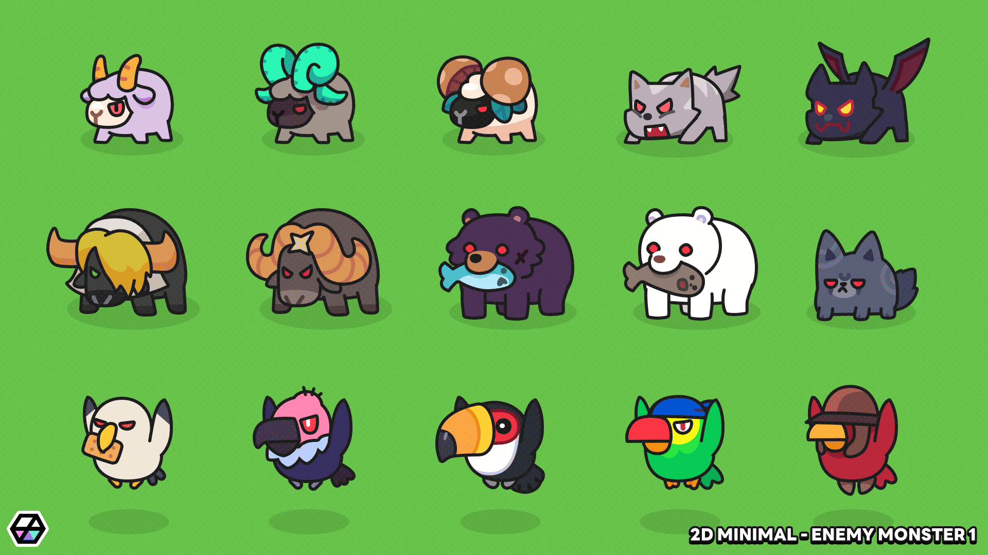 2D minimal enemy monster sprite – simple cartoon monster character for mobile and casual games