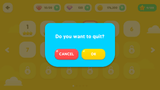 LayerLab Shop GUI interface featuring a yellow kid-themed design with colorful popup elements.