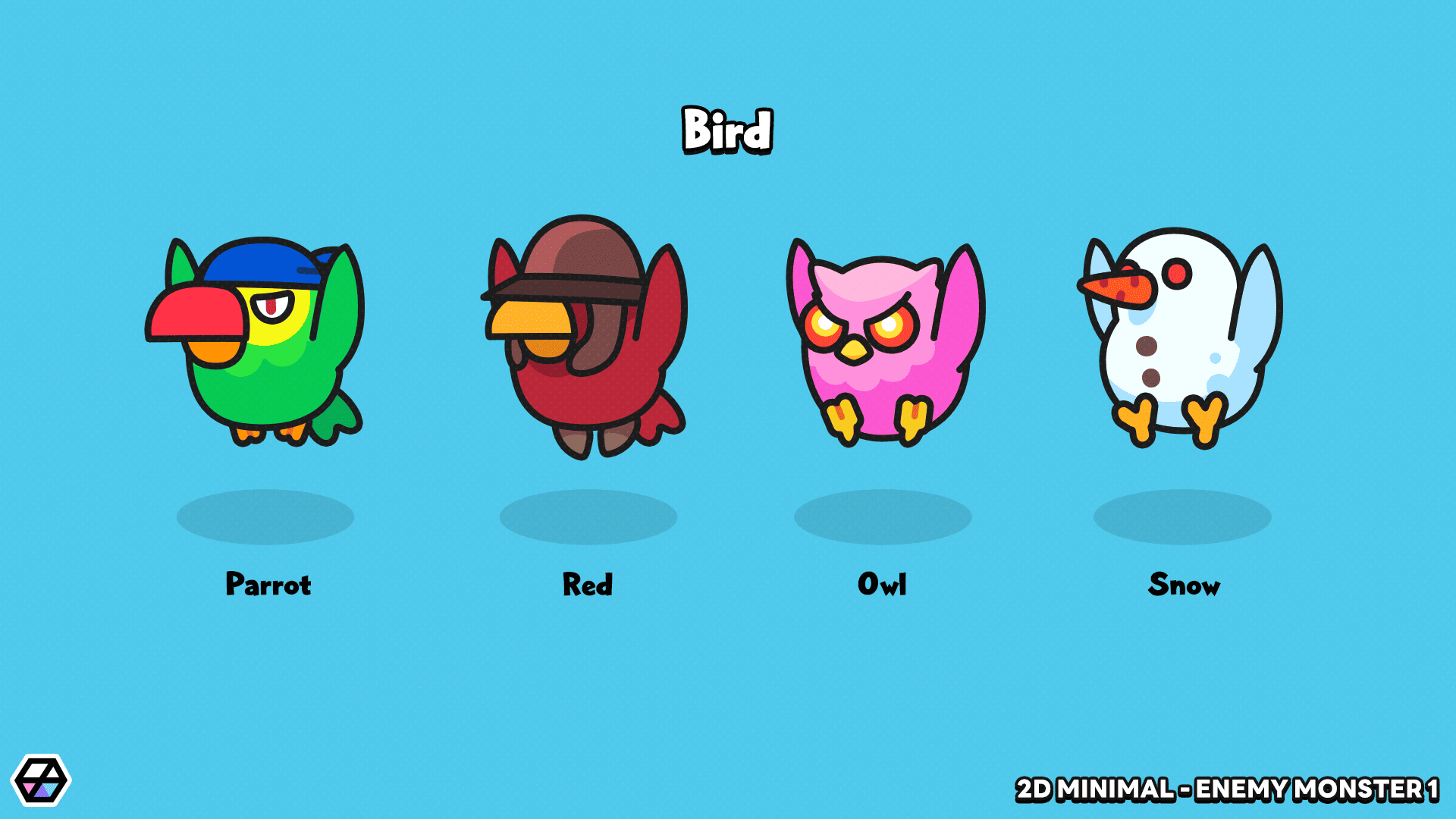 2D minimal enemy monster sprite – simple cartoon monster character for mobile and casual games