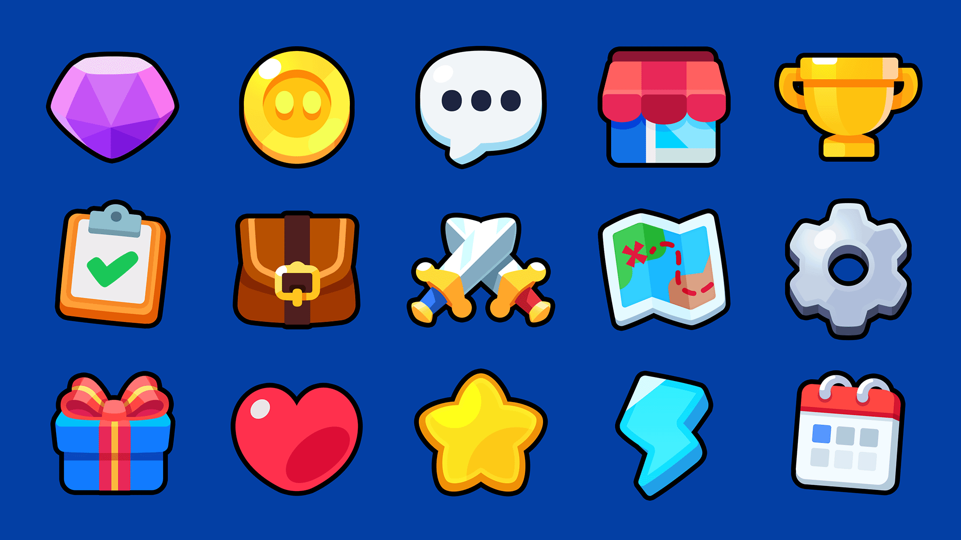 Preview of a free 2D casual game UI icon pack by Layerlab featuring 15 essential icons