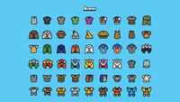 2D minimal icons from LAYERLAB Shop Equip Item Pack, featuring various top gear and accessory illustrations.