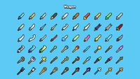 2D minimal weapon icons from the Equip Item Pack by LAYERLAB Shop, featuring sleek, simple designs for game or app interfaces.