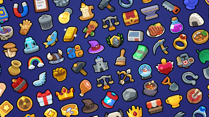 Premium casual game icon pack by LayerLab, 900+ hand-drawn PNG icons for mobile and indie game development
