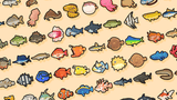 LayerLab Shop 2D fish icon, vector illustration showing a simple, stylized fish shape with fins and tail on a white background.