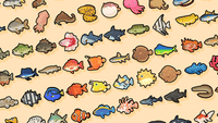 LayerLab Shop 2D fish icon, vector illustration showing a simple, stylized fish shape with fins and tail on a white background.